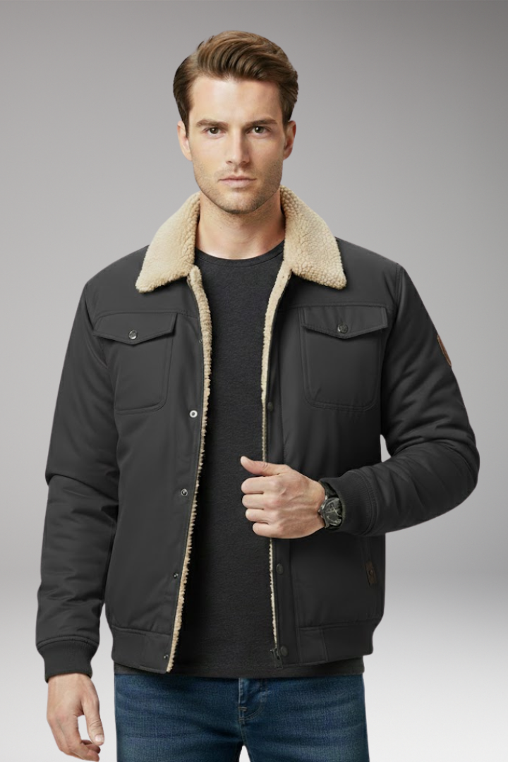 Men’s Bomber Jacket with Ribbed Cuffs and Pockets