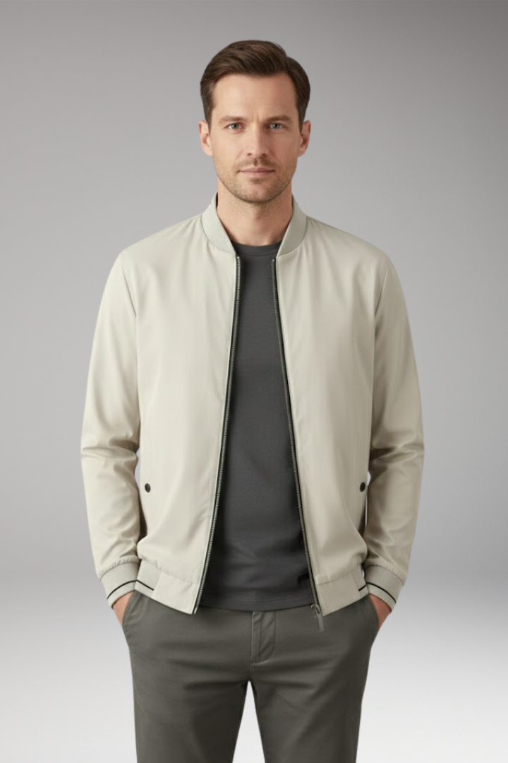 Men's Bomber Jacket with Sporty Design and Elastic Cuffs