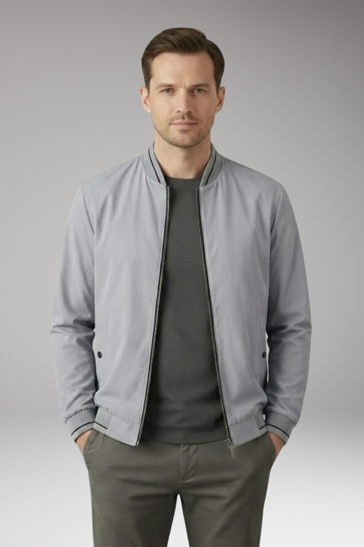 Men's Bomber Jacket with Sporty Design and Elastic Cuffs