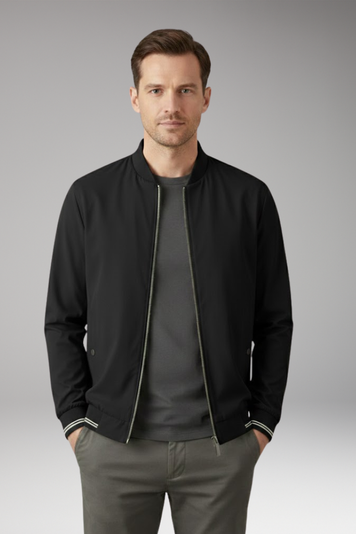 Men's Bomber Jacket with Sporty Design and Elastic Cuffs