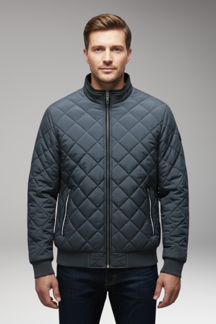 Men's Bomber Jacket with Stand-Up Collar and Zipped Pockets