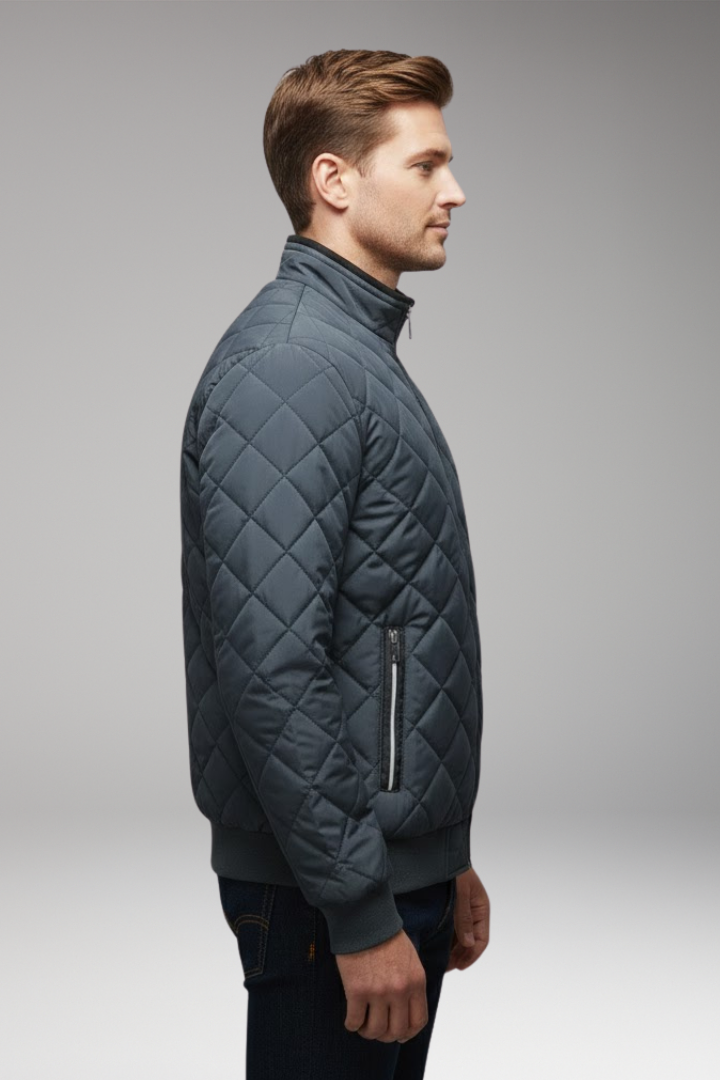 Men's Bomber Jacket with Stand-Up Collar and Zipped Pockets