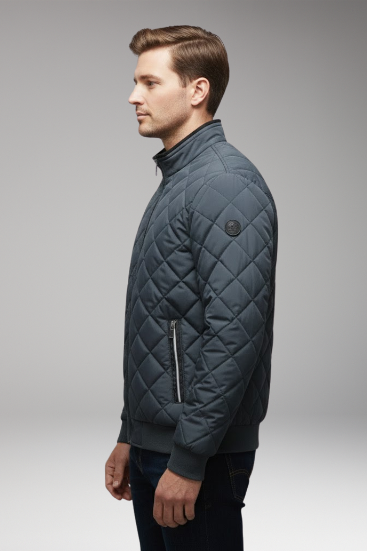 Men's Bomber Jacket with Stand-Up Collar and Zipped Pockets