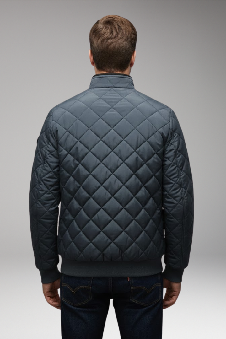 Men's Bomber Jacket with Stand-Up Collar and Zipped Pockets