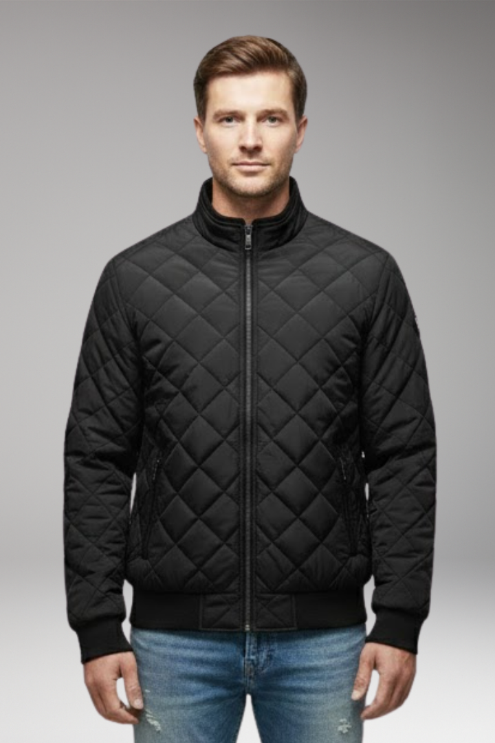 Men's Bomber Jacket with Stand-Up Collar and Zipped Pockets