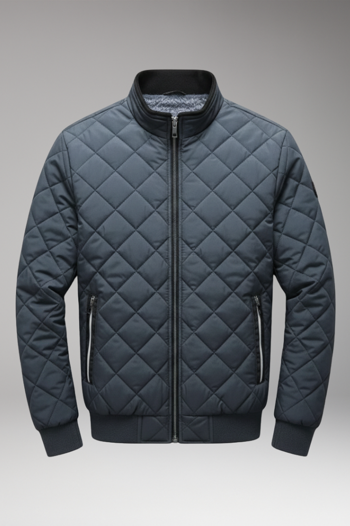 Men's Bomber Jacket with Stand-Up Collar and Zipped Pockets