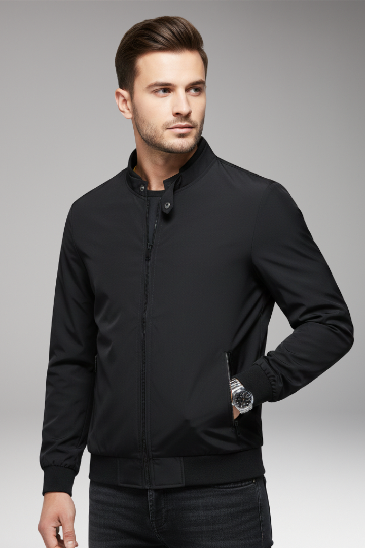 Men’s Bomber Jacket with Stand-Up Collar and Zipper Closure