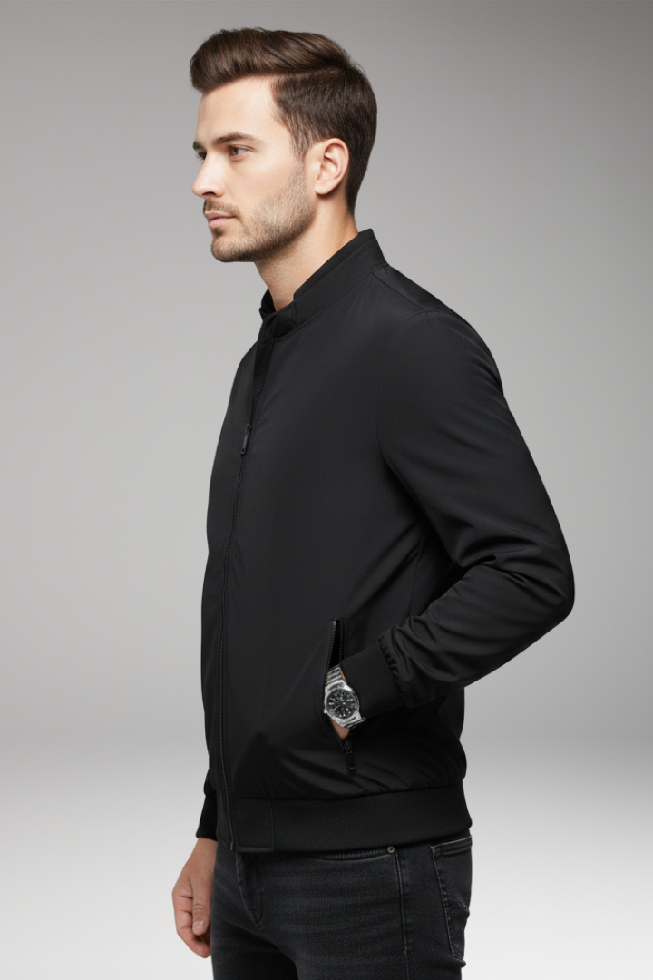 Men’s Bomber Jacket with Stand-Up Collar and Zipper Closure