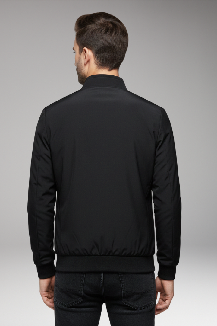 Men’s Bomber Jacket with Stand-Up Collar and Zipper Closure