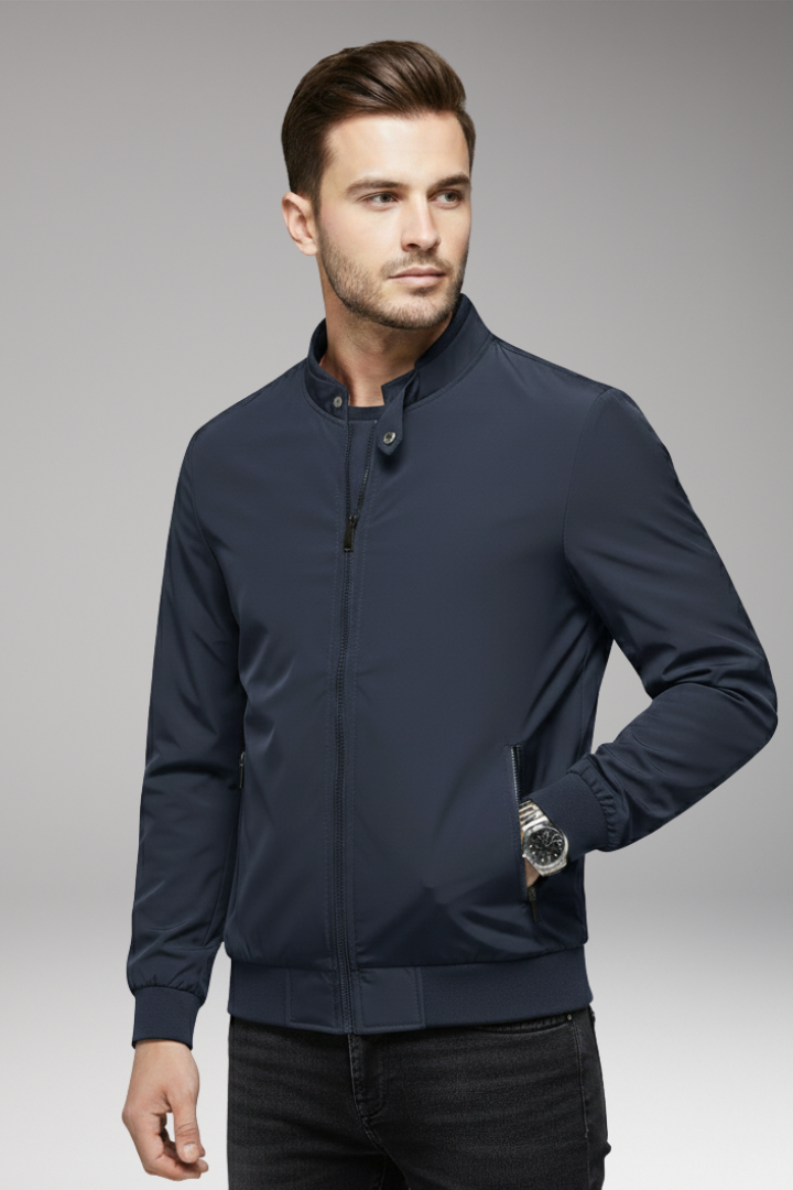 Men’s Bomber Jacket with Stand-Up Collar and Zipper Closure