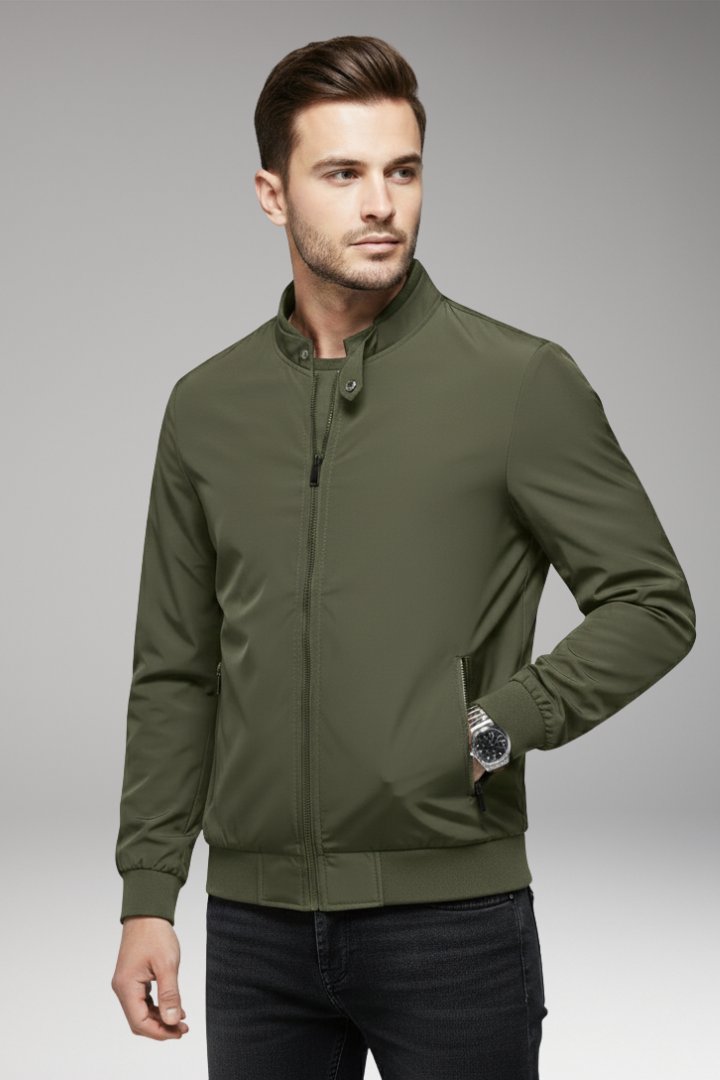 Men’s Bomber Jacket with Stand-Up Collar and Zipper Closure