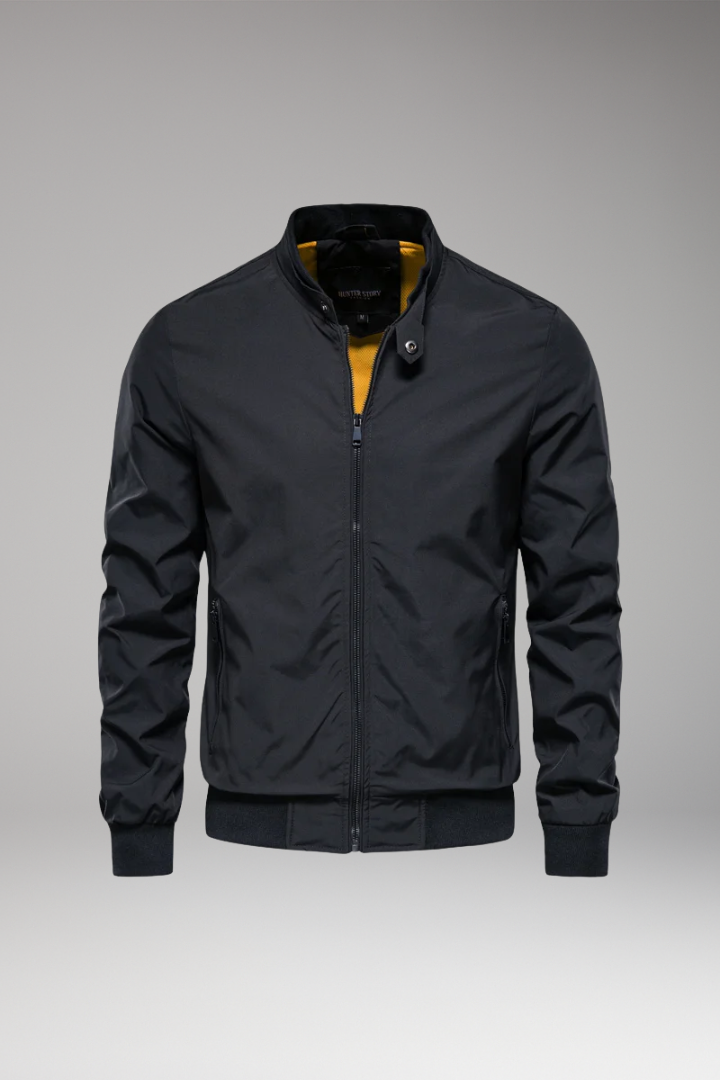 Men’s Bomber Jacket with Stand-Up Collar and Zipper Closure
