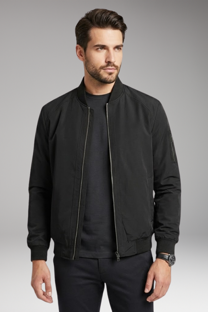 Men’s Bomber Jacket with Stand-Up Collar and Zipper
