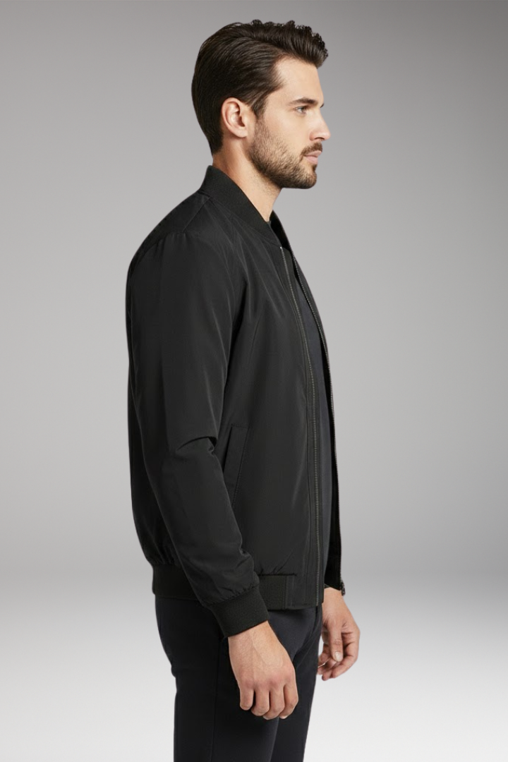 Men’s Bomber Jacket with Stand-Up Collar and Zipper