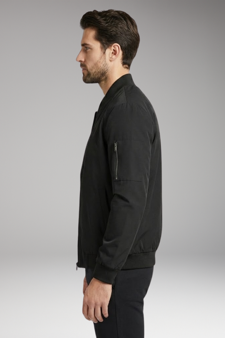 Men’s Bomber Jacket with Stand-Up Collar and Zipper