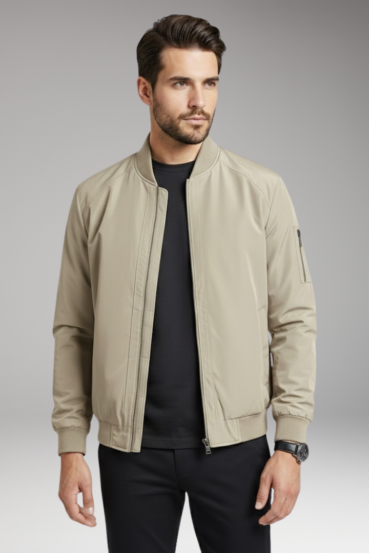 Men’s Bomber Jacket with Stand-Up Collar and Zipper