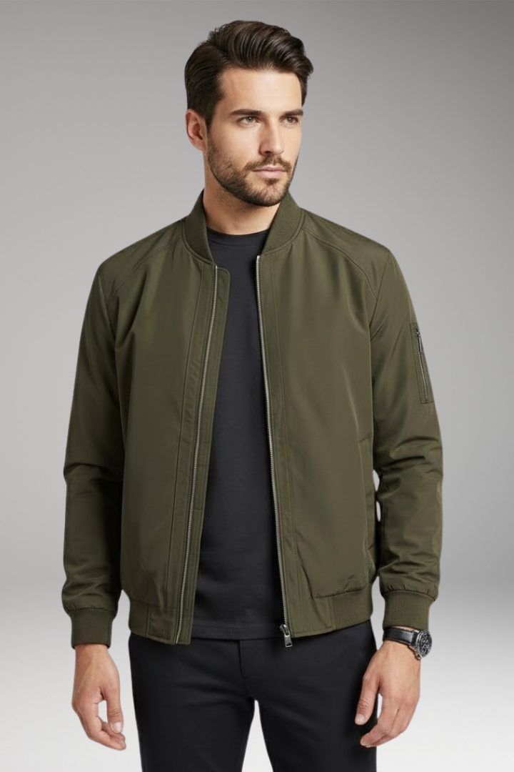 Men’s Bomber Jacket with Stand-Up Collar and Zipper