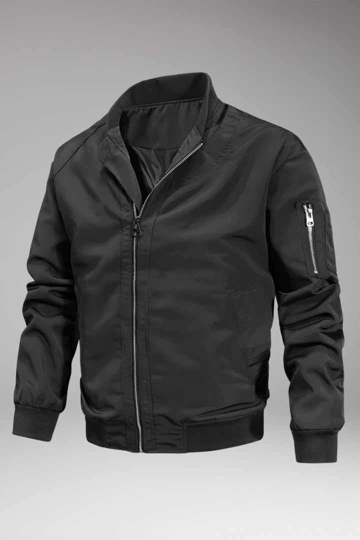 Men’s Bomber Jacket with Stand-Up Collar and Zipper
