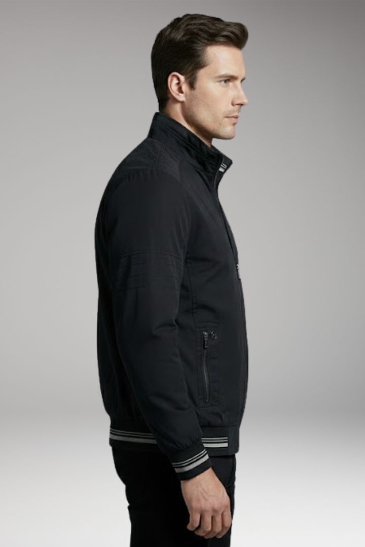 Men's Bomber Jacket with Stand-Up Collar and Zippered Pockets