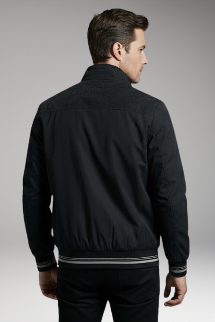 Men's Bomber Jacket with Stand-Up Collar and Zippered Pockets