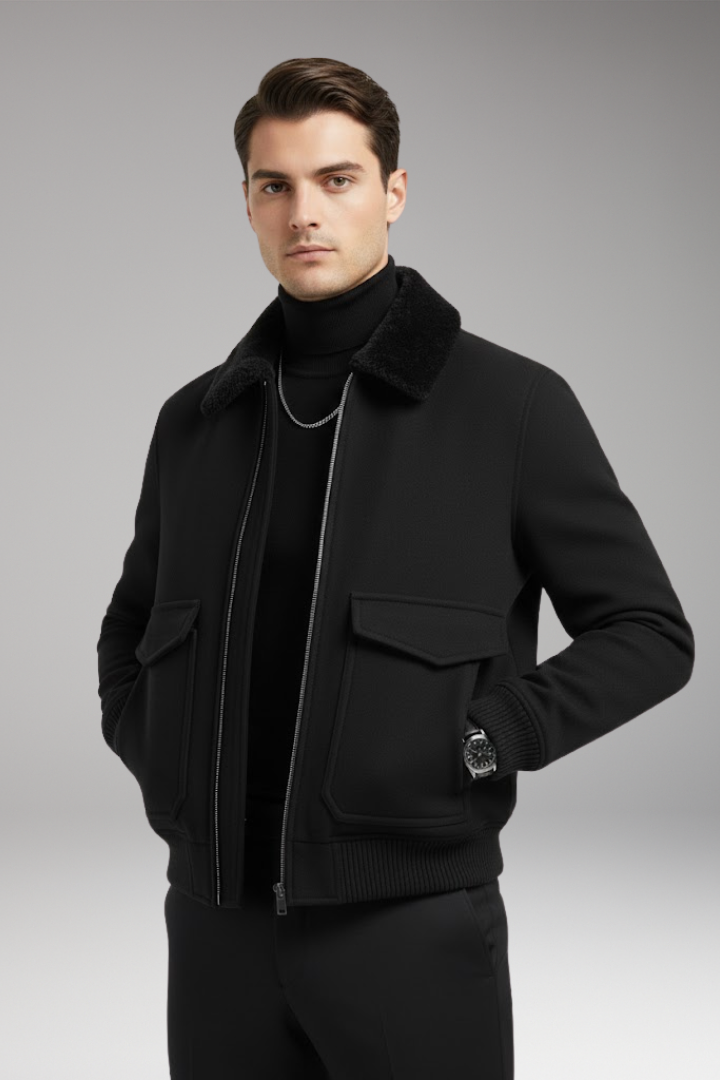 Men's Bomber Jacket with Two-Way Zip and Ribbed Hem