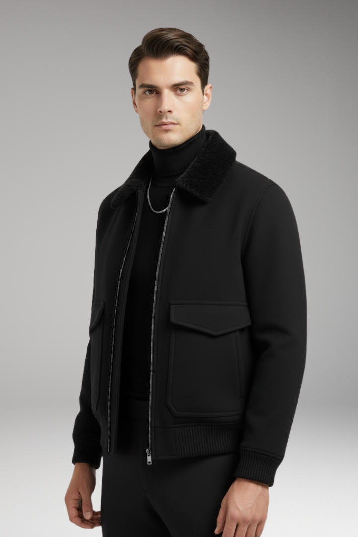 Men's Bomber Jacket with Two-Way Zip and Ribbed Hem