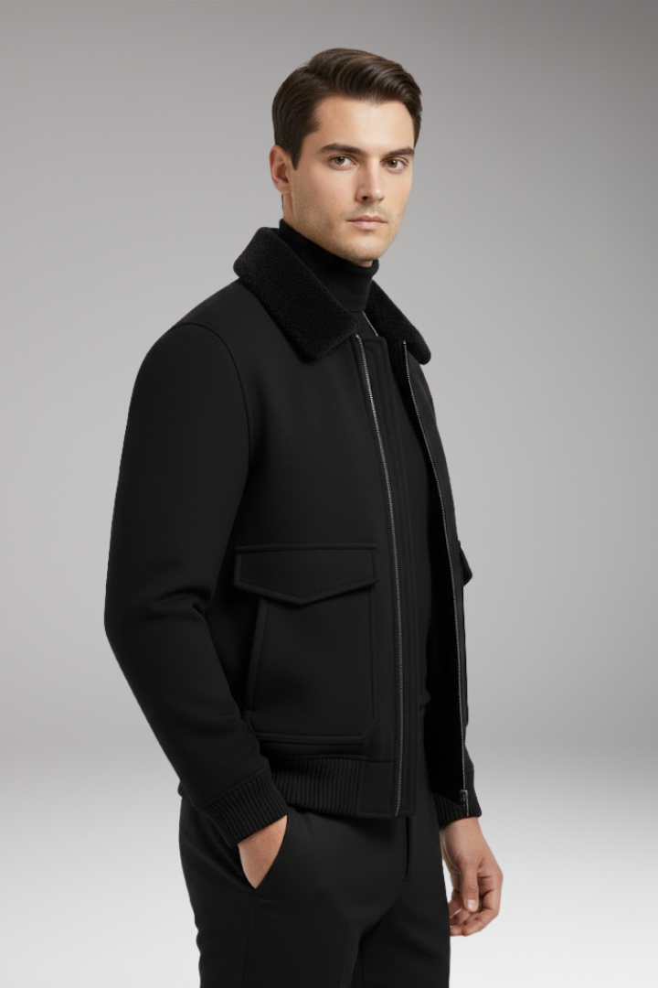 Men's Bomber Jacket with Two-Way Zip and Ribbed Hem