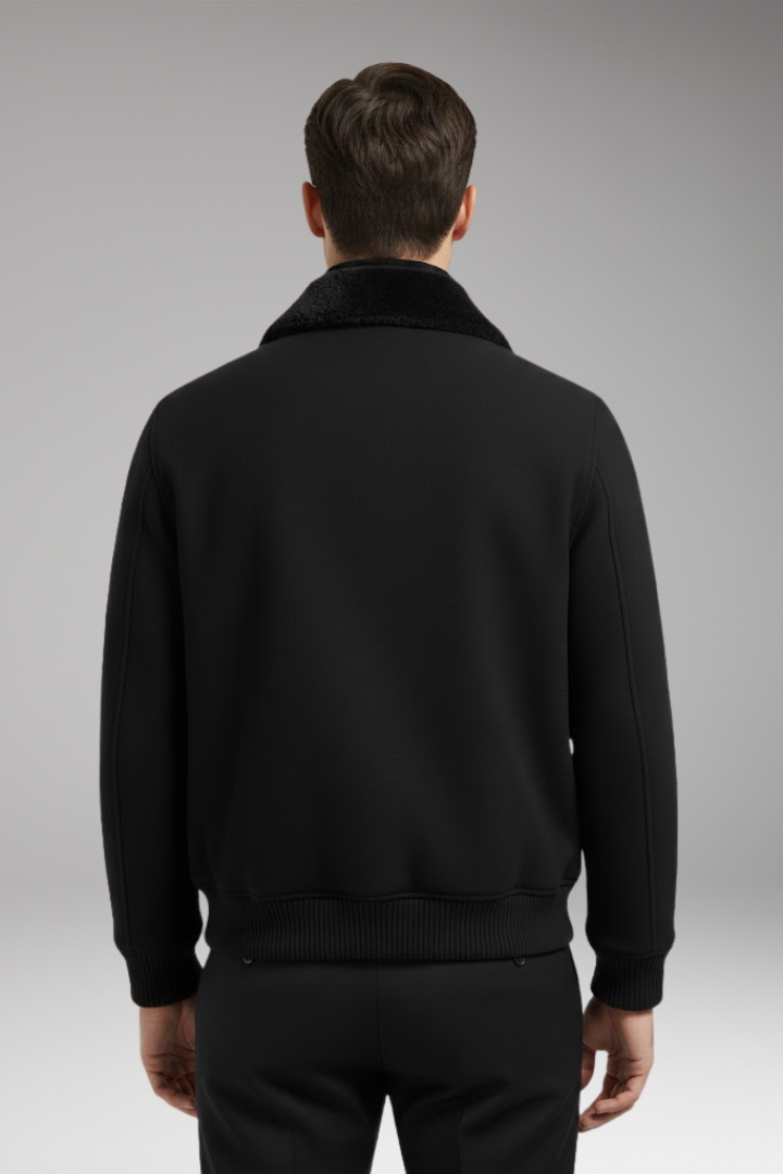 Men's Bomber Jacket with Two-Way Zip and Ribbed Hem