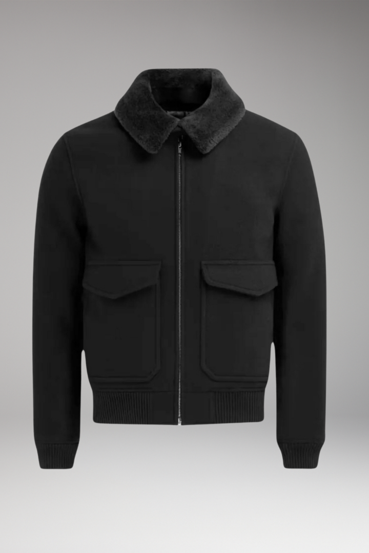 Men's Bomber Jacket with Two-Way Zip and Ribbed Hem