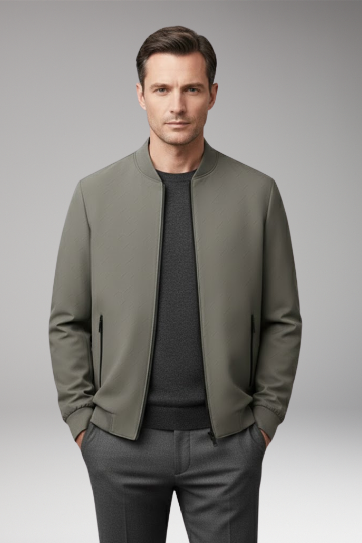 Men’s Bomber Jacket with Zip Fastening and Textured Surface