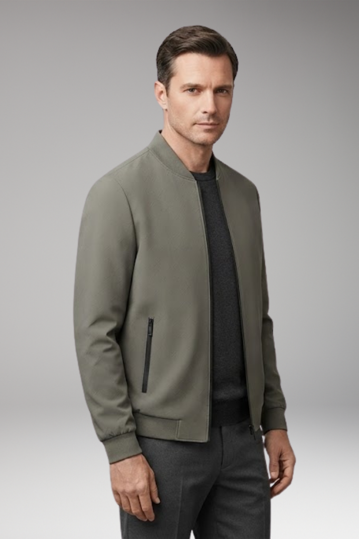Men’s Bomber Jacket with Zip Fastening and Textured Surface