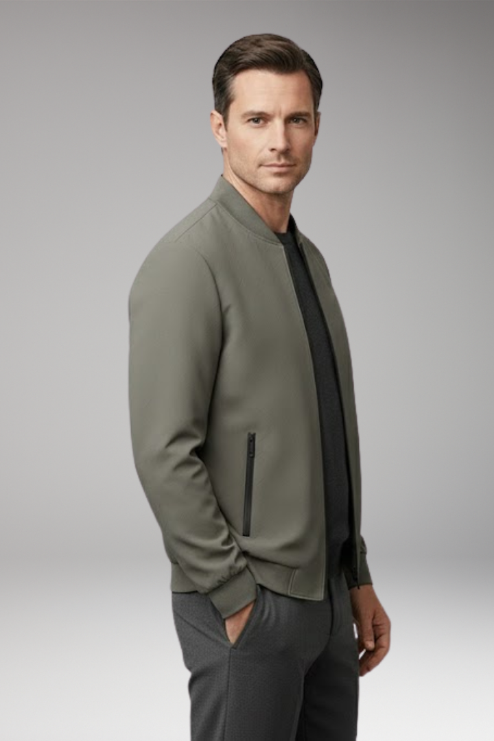 Men’s Bomber Jacket with Zip Fastening and Textured Surface