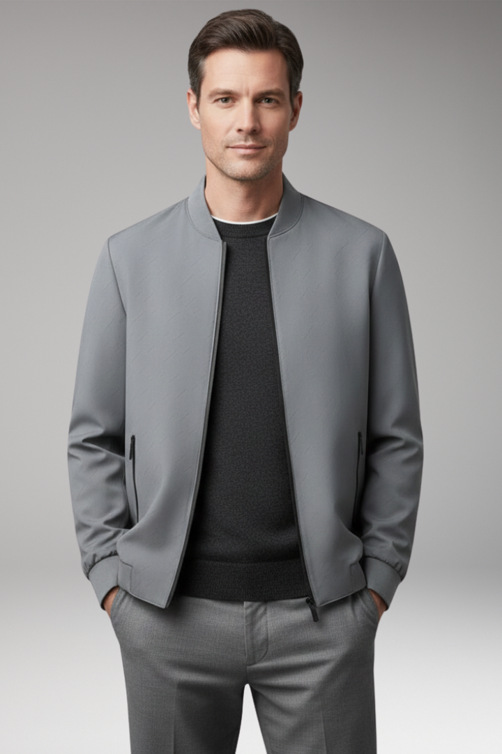 Men’s Bomber Jacket with Zip Fastening and Textured Surface