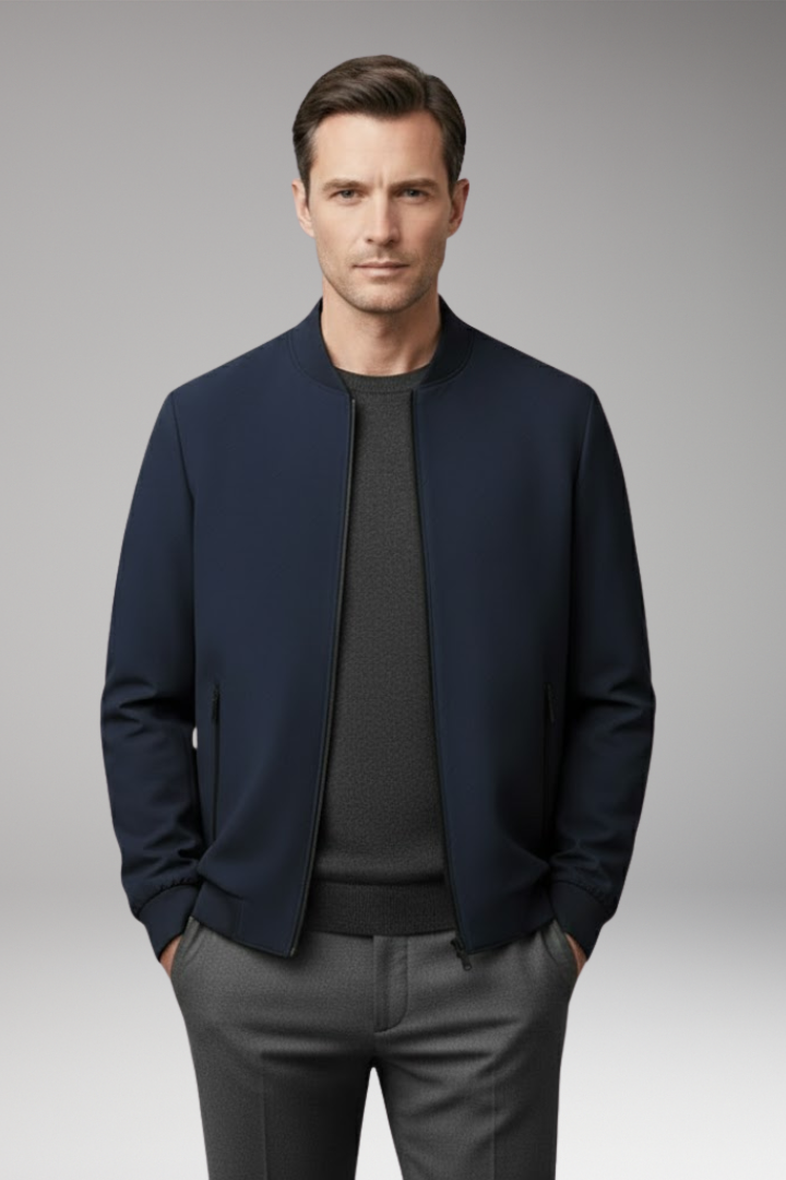 Men’s Bomber Jacket with Zip Fastening and Textured Surface