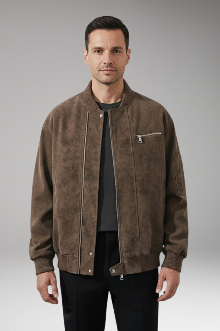 Men's Bomber Jacket with Zipper Closure and Elastic Cuffs