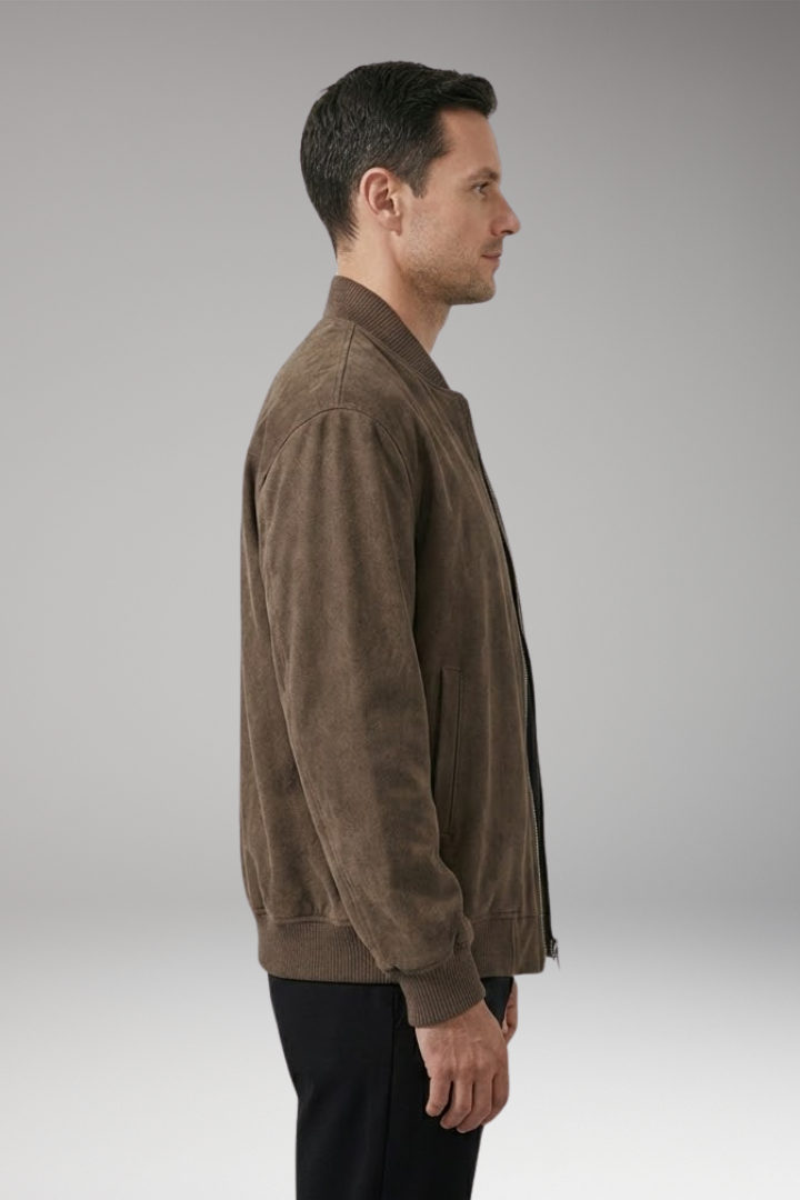 Men's Bomber Jacket with Zipper Closure and Elastic Cuffs