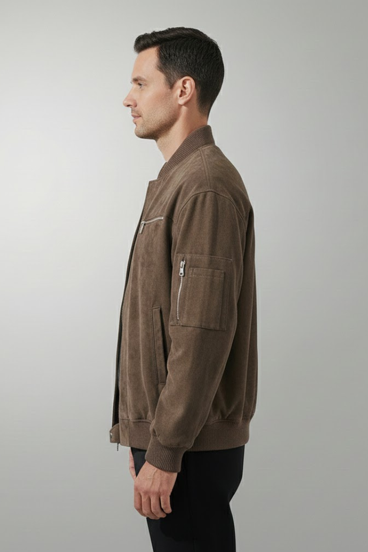 Men's Bomber Jacket with Zipper Closure and Elastic Cuffs