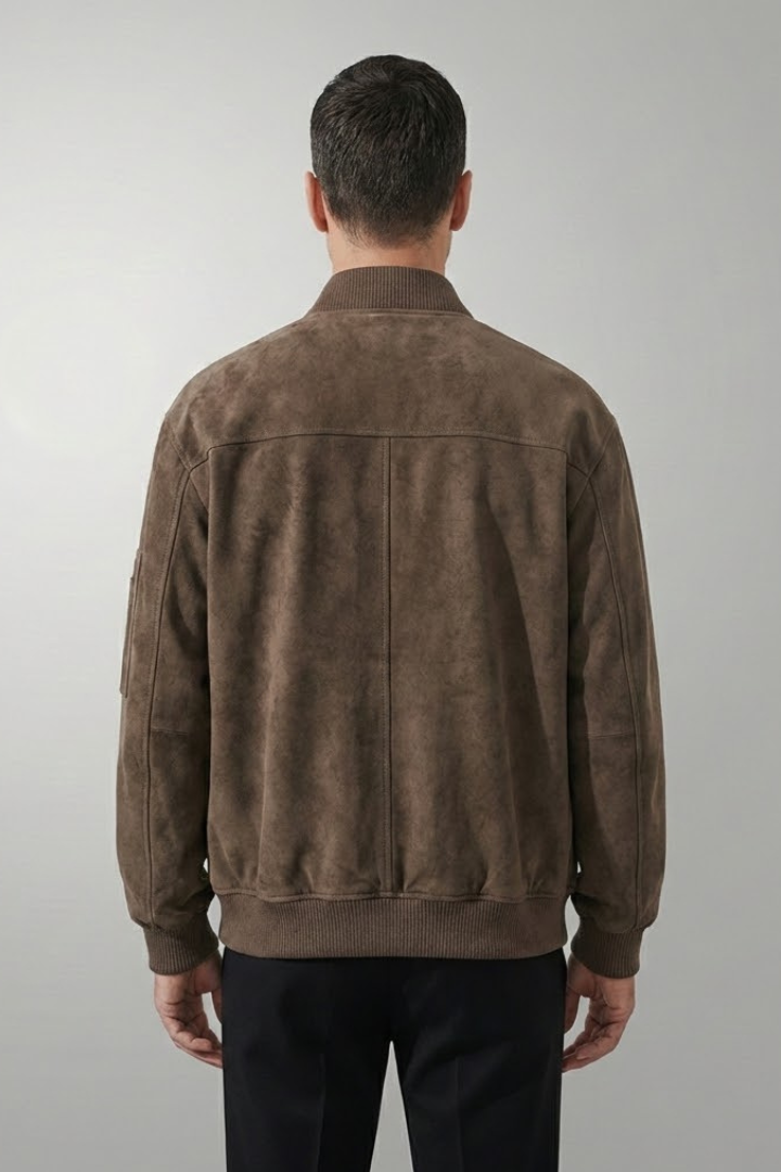 Men's Bomber Jacket with Zipper Closure and Elastic Cuffs