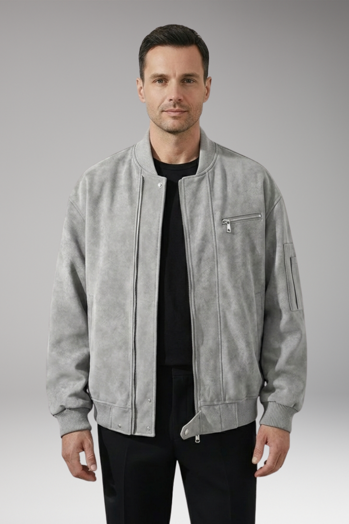 Men's Bomber Jacket with Zipper Closure and Elastic Cuffs