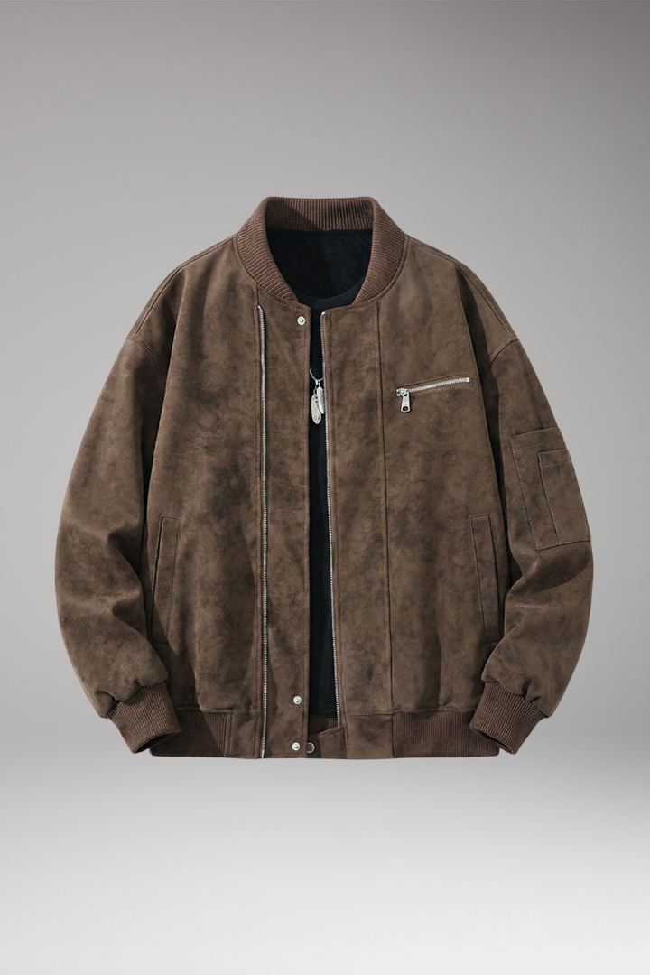 Men's Bomber Jacket with Zipper Closure and Elastic Cuffs