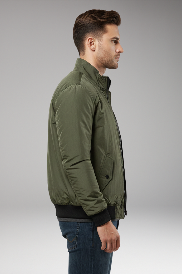 Men’s Bomber Jacket with Zipper Closure and Ribbed Edges