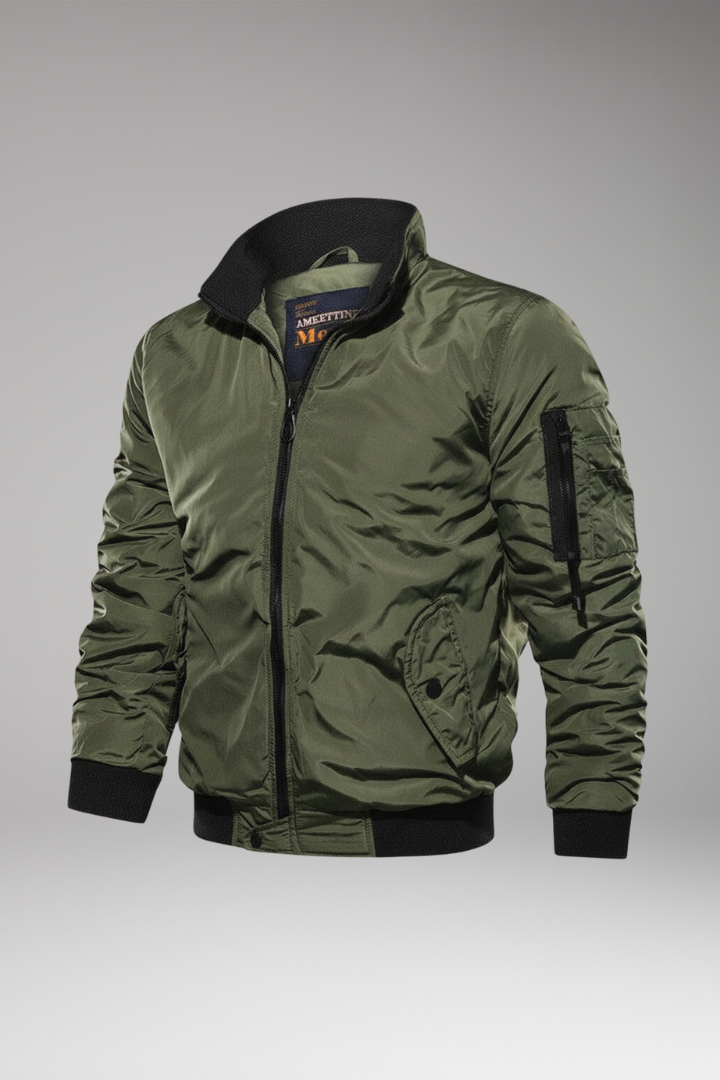 Men’s Bomber Jacket with Zipper Closure and Ribbed Edges