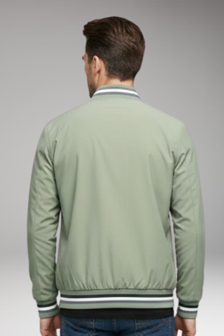 Men's Bomber Jacket with Zipper and Ribbed Sleeves
