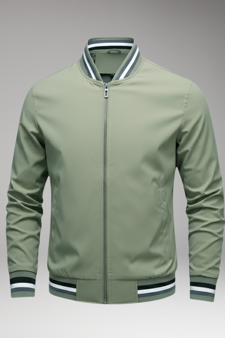 Men's Bomber Jacket with Zipper and Ribbed Sleeves