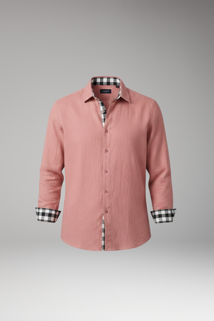 Men's Button-Down Shirt with Checkered Cuffs and Chest Pocket