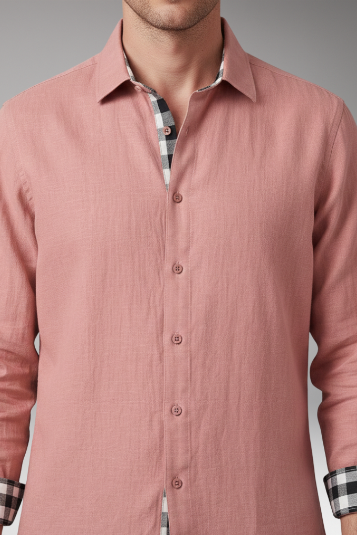 Men's Button-Down Shirt with Checkered Cuffs and Chest Pocket
