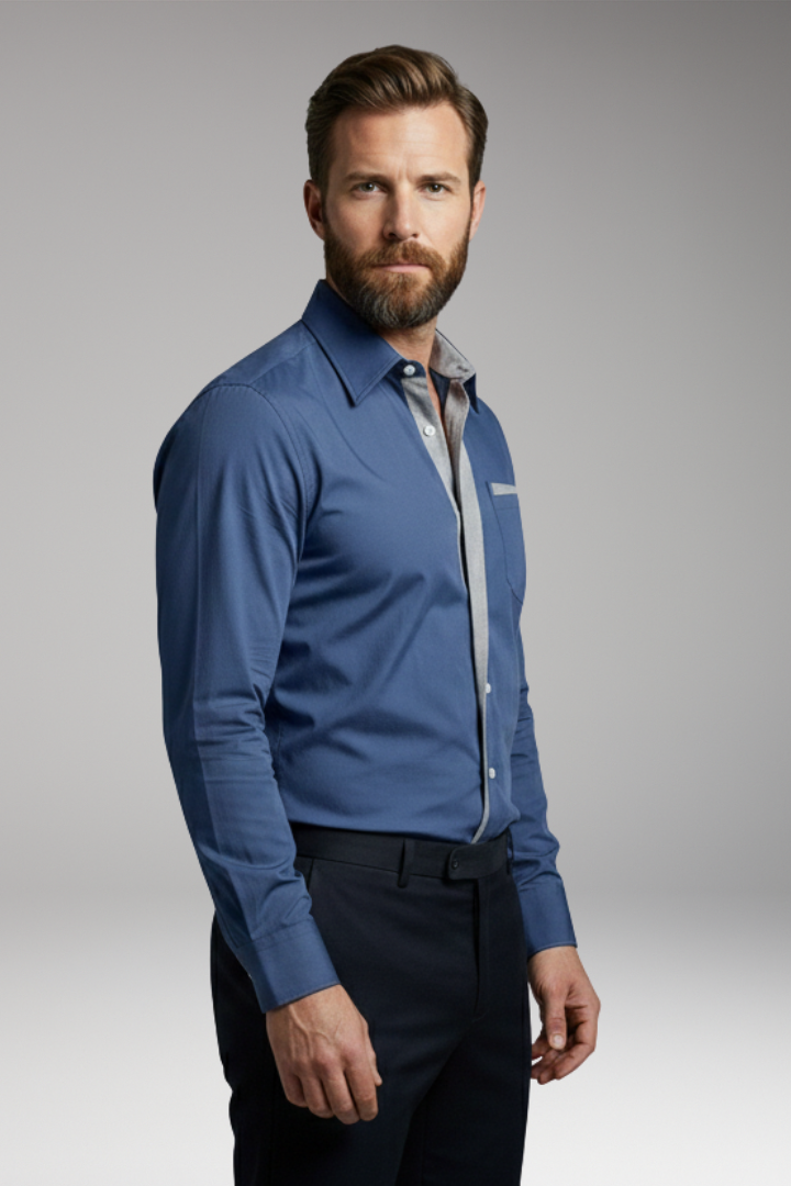 Men's Button-Down Shirt with Pointed Collar and Chest Pocket