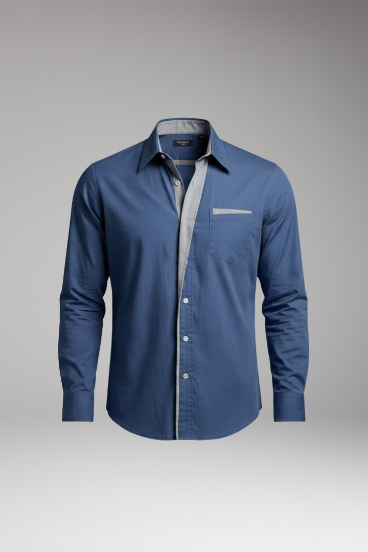 Men's Button-Down Shirt with Pointed Collar and Chest Pocket