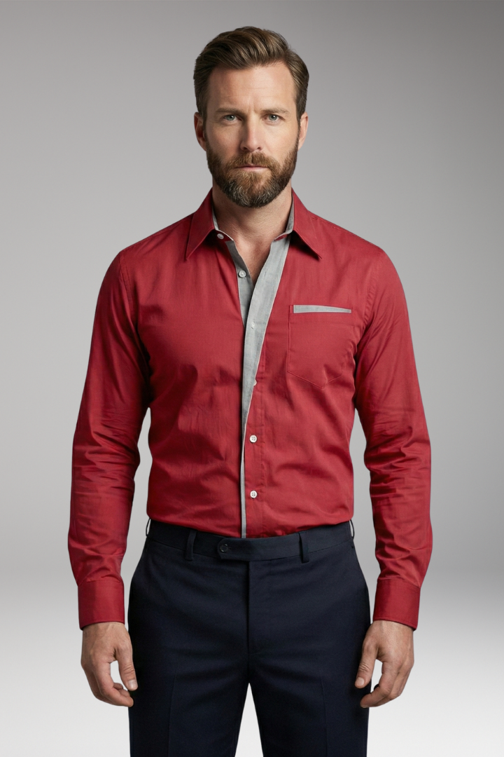 Men's Button-Down Shirt with Pointed Collar and Chest Pocket