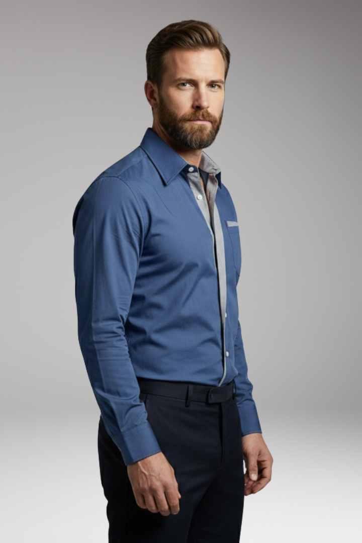 Men's Button-Down Shirt with Pointed Collar and Chest Pocket